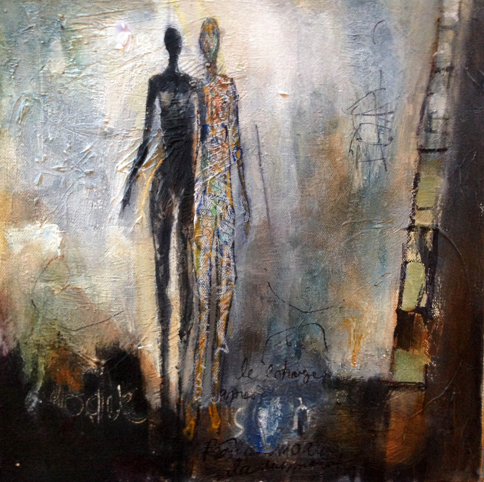 2 Become 1, Mixed media on canvas, 12 × 12 in — painting by Michele Zuzalek