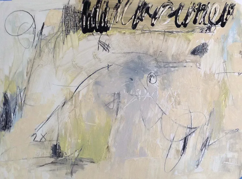2 Times, Mixed media on paper, 18 × 24 in — painting by Michele Zuzalek