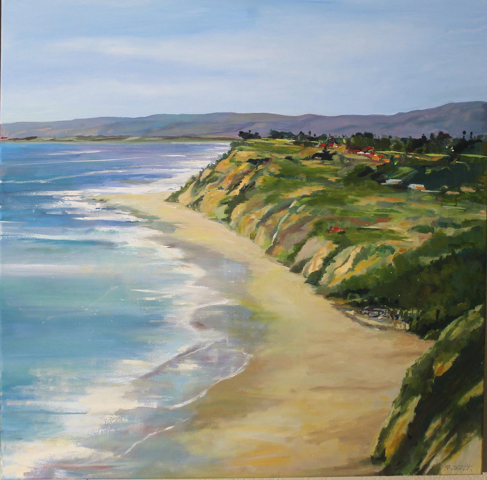 Above Hendrey's Beach, Oil on canvas, 31 × 31 in — painting by Michele Zuzalek