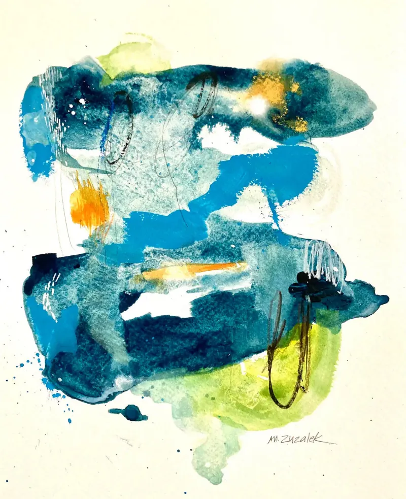 Above it All, Watercolor, Ink and Oil Pastel — work by Michele Zuzalek