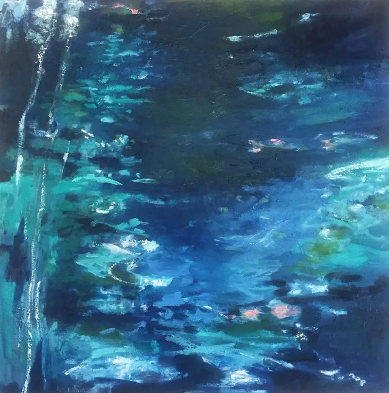 American Moonlight, Oil on canvas, 24 × 24 in — painting by Michele Zuzalek