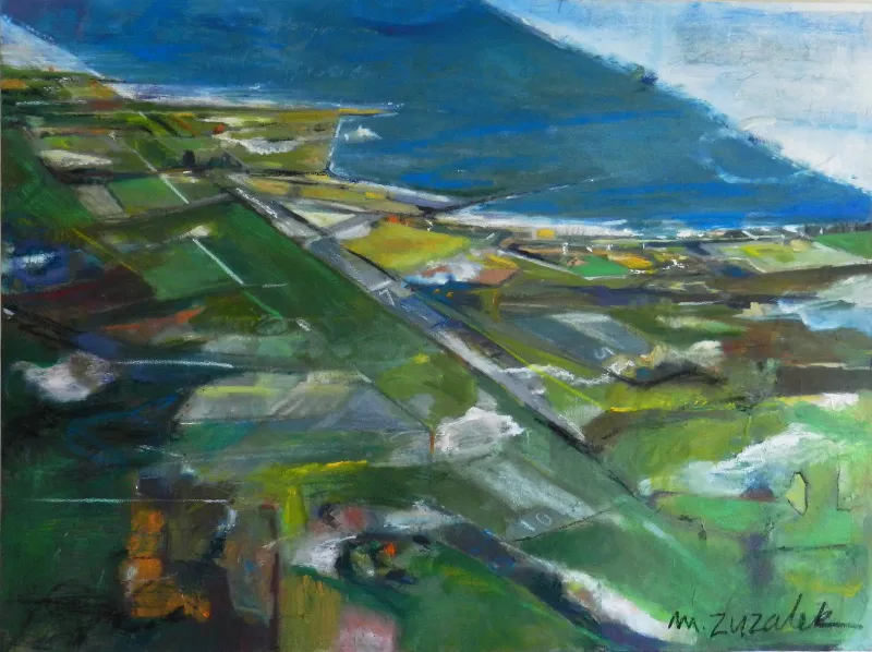 Arrival, Mixed media on canvas, 30 × 40 in — painting by Michele Zuzalek