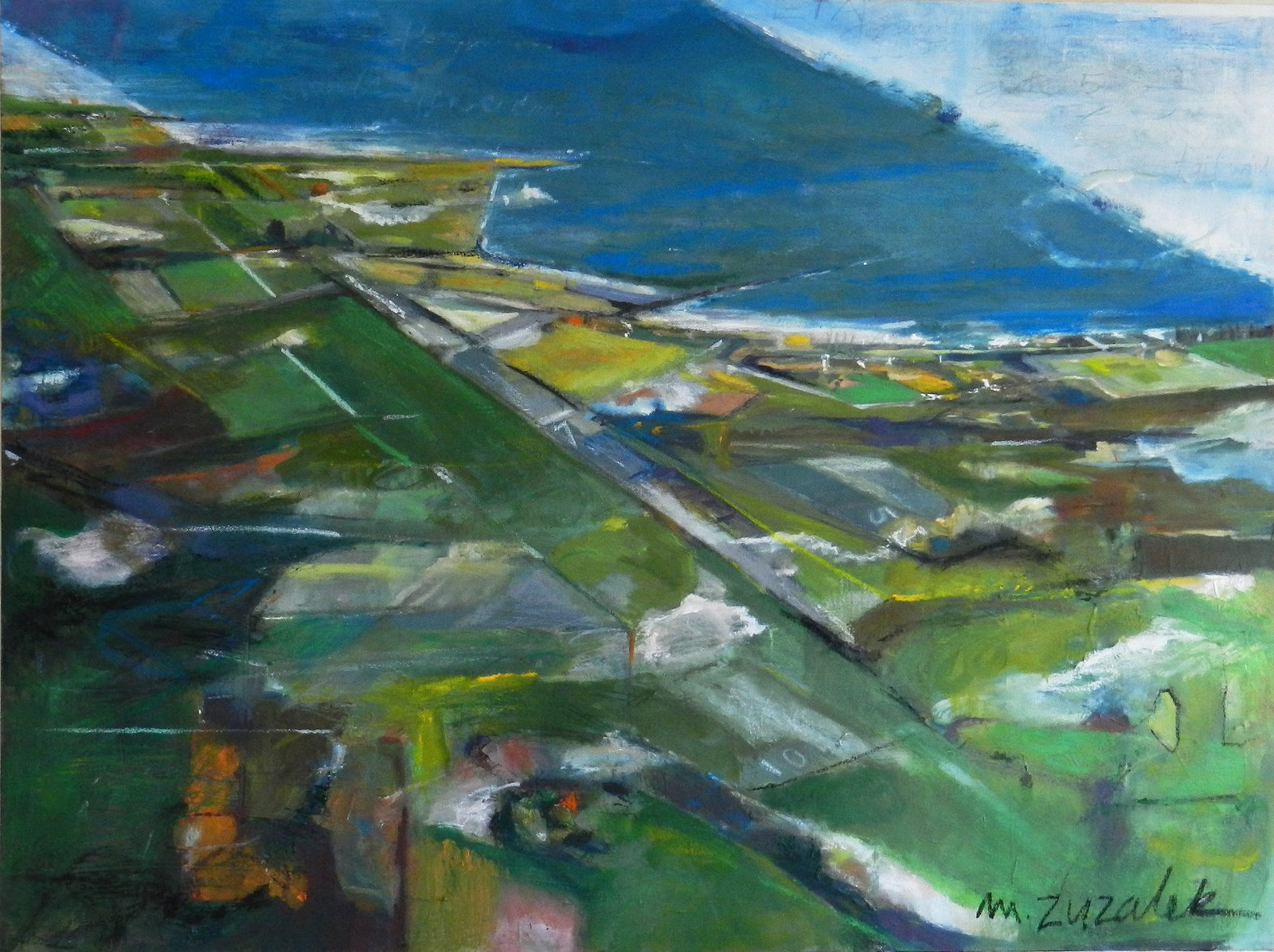 Arrival, Mixed media on canvas, 30 × 40 in — painting by Michele Zuzalek