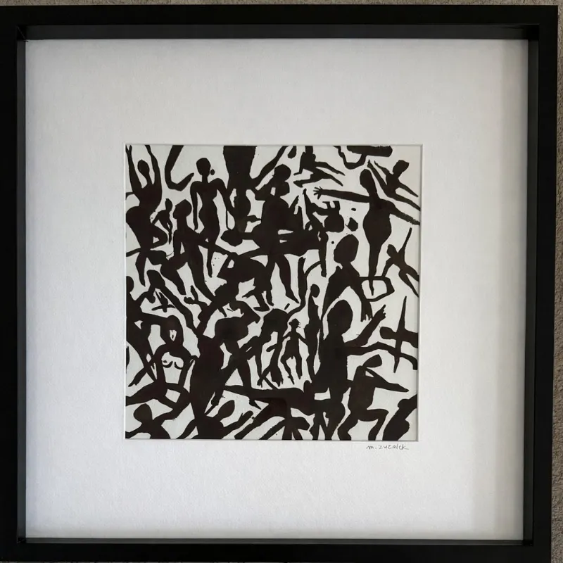 Belonging, 19 × 19 in Framed in a black wood frame; 11 × 11 in art — work by Michele Zuzalek