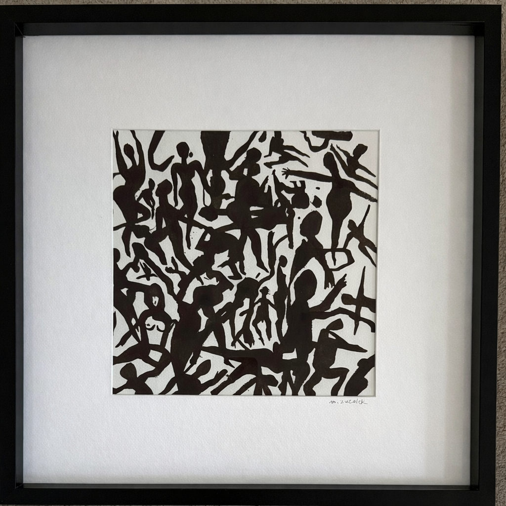 Belonging, 19 × 19 in Framed in a black wood frame; 11 × 11 in art — work by Michele Zuzalek
