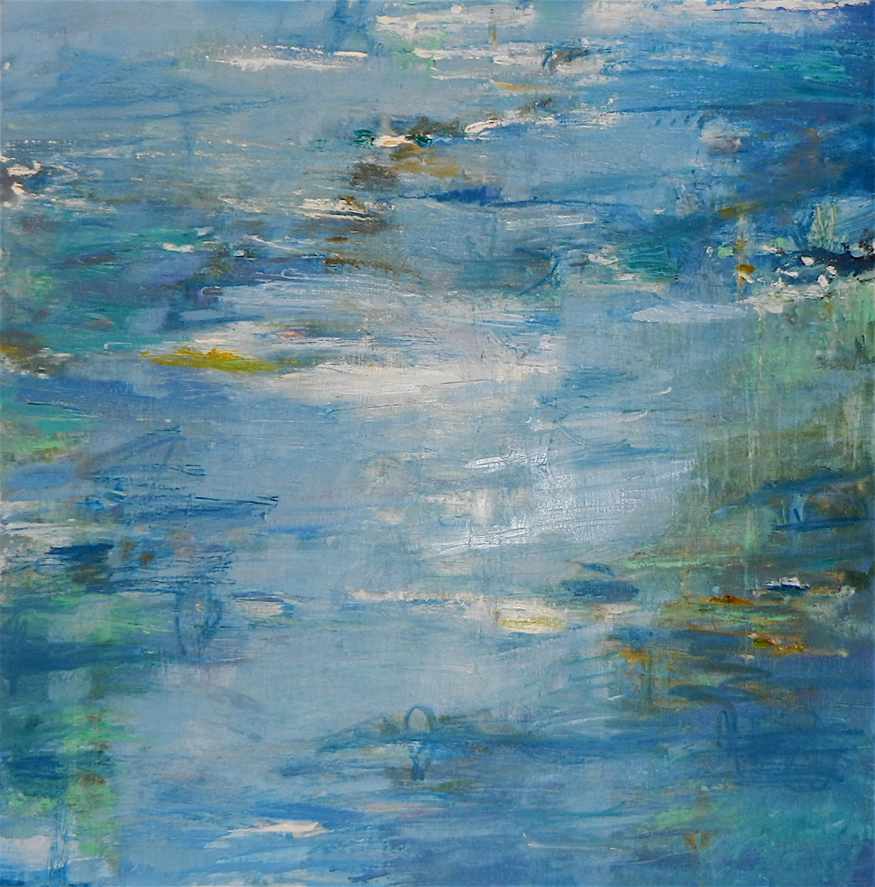 Bird Refuge, Mixed media on canvas, 18 × 18 in — painting by Michele Zuzalek