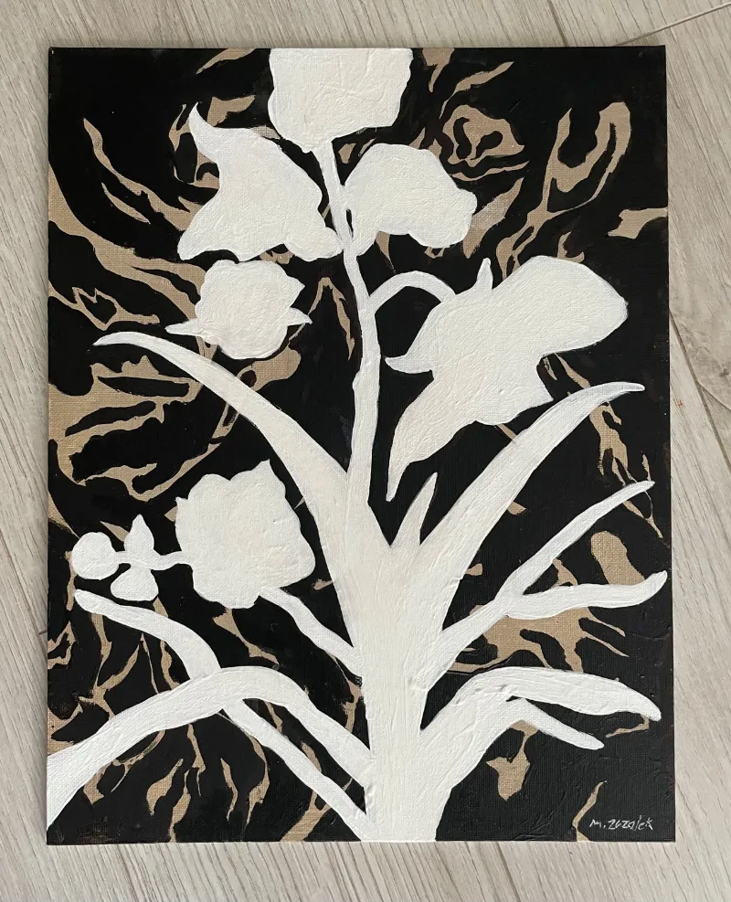 Études Botaniques 8, Acrylic and ink on canvas panel, 11 × 14 in — work by Michele Zuzalek