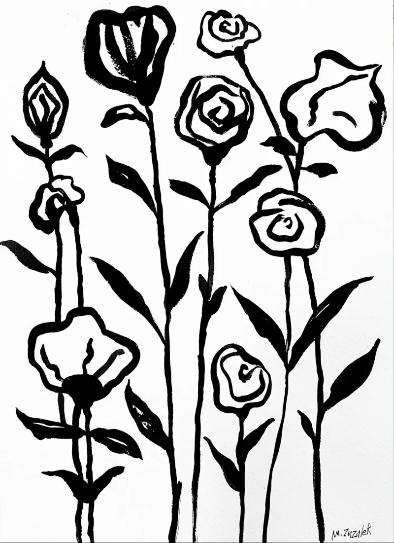 Études Botaniques 2, India ink on watercolor paper, 12 × 16 in — work by Michele Zuzalek