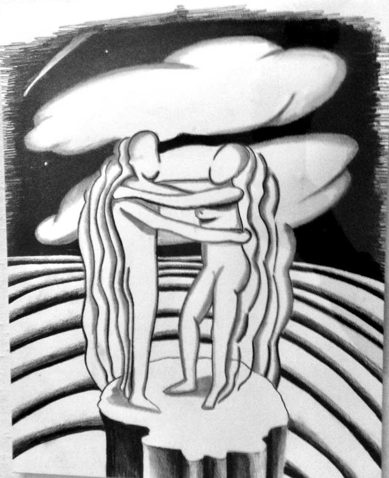 Connection, Graphite on paper, 14 × 16 in — work by Michele Zuzalek