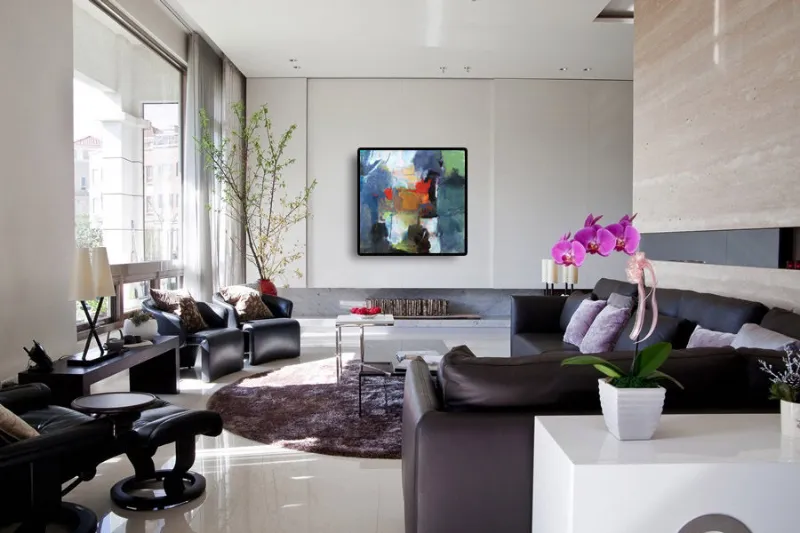 A Michele Zuzalek painting shown in a furnished room